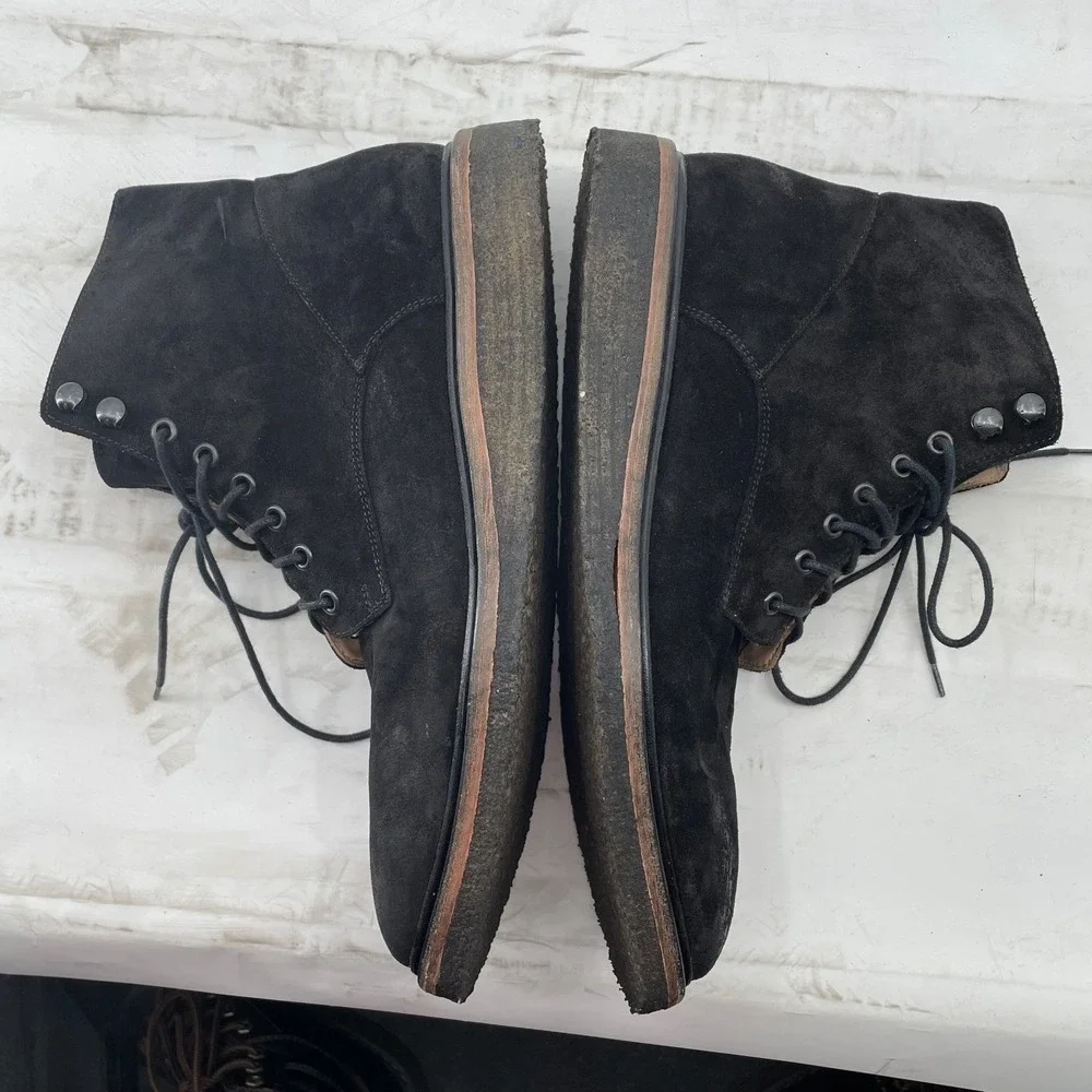Barneys New York Men's Boots Side Zip Lace Up Black Suede Leather 10.5